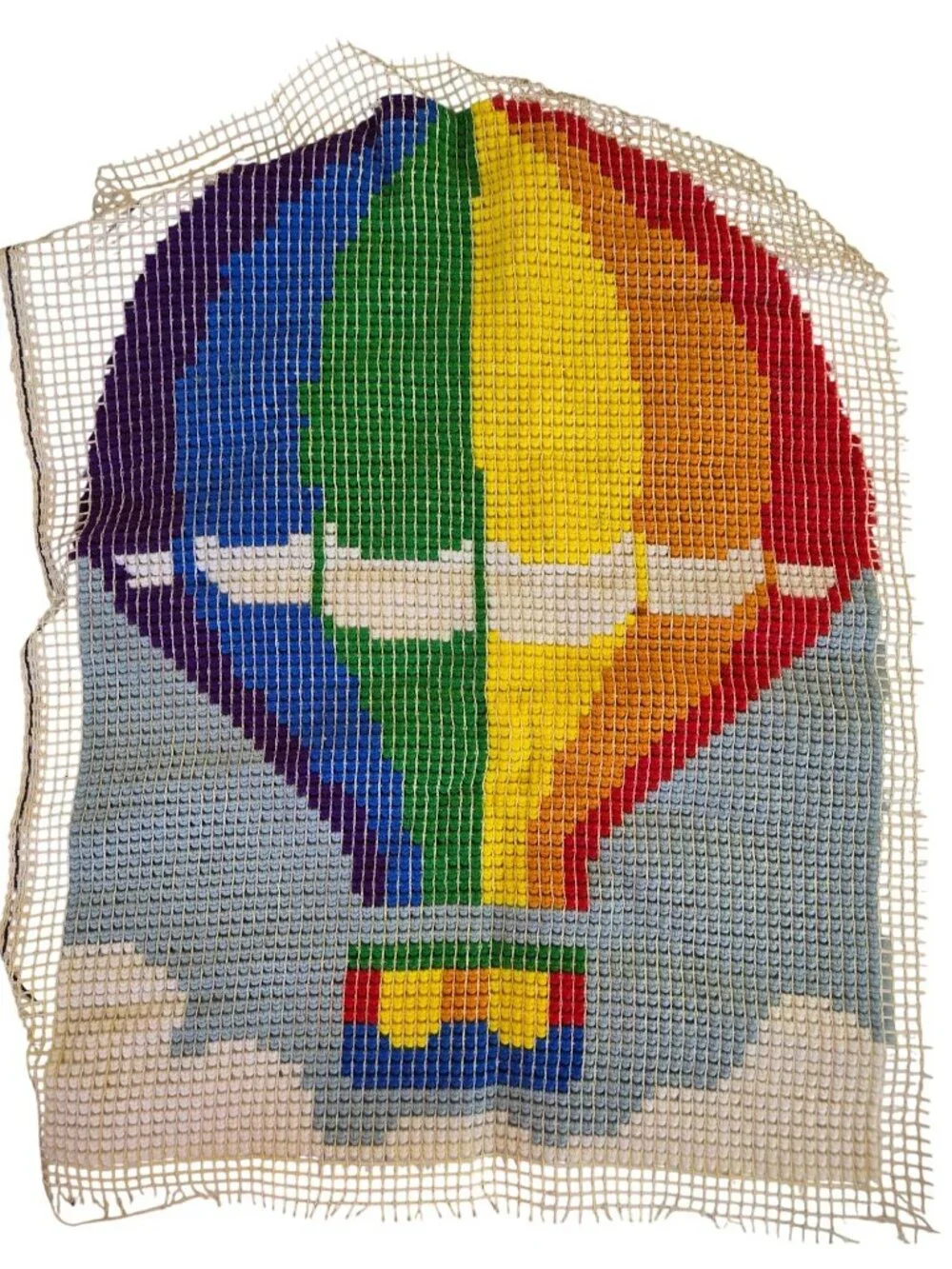 Vtg Latch Hook Rug Hot Air Balloon Handmade Craft WonderArt Unfinished Edge - Picture 2 of 7